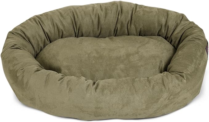 Majestic Pet 40 Inch Suede Calming Dog Bed Washable 40x29x9 (Inch) – Cozy Soft Round Donut Dog Bed with Spine Support for Dogs to Rest their Head - Round Pet Bed Large – Sage