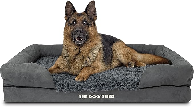 The Dog’s Bed, XL Grey Fur,Memory Foam, Pain Relief: Arthritis, Hip & Elbow Dysplasia, Post Surgery, Lameness, Supportive, Calming, Waterproof Washable Cover