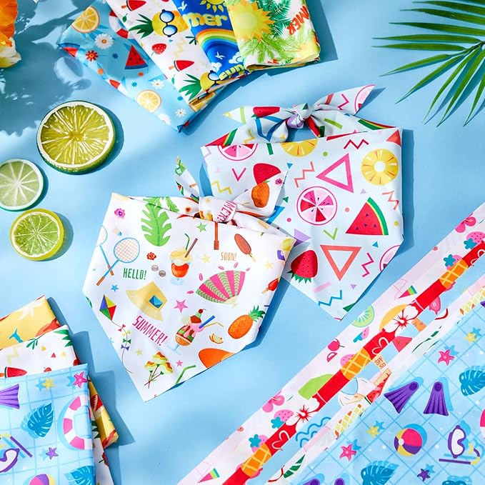Preboun 50 Pcs Summer Bandanas Dogs Bulk Hawaiian Dog Bandanas Fruit Kerchief Set for Summer Puppy Small Medium Large Pets Costume Accessories (31. 5 x 21. 7 x 21. 7 Inch)