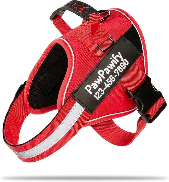 PawPawify Custom No Pull Dog Harness with Name and Phone Number, Heavy Duty Personalized Pet Vest to Prevent Tugging, Pulling, or Choking, Training and Walking (New Red, XXL (85-140 LBS))