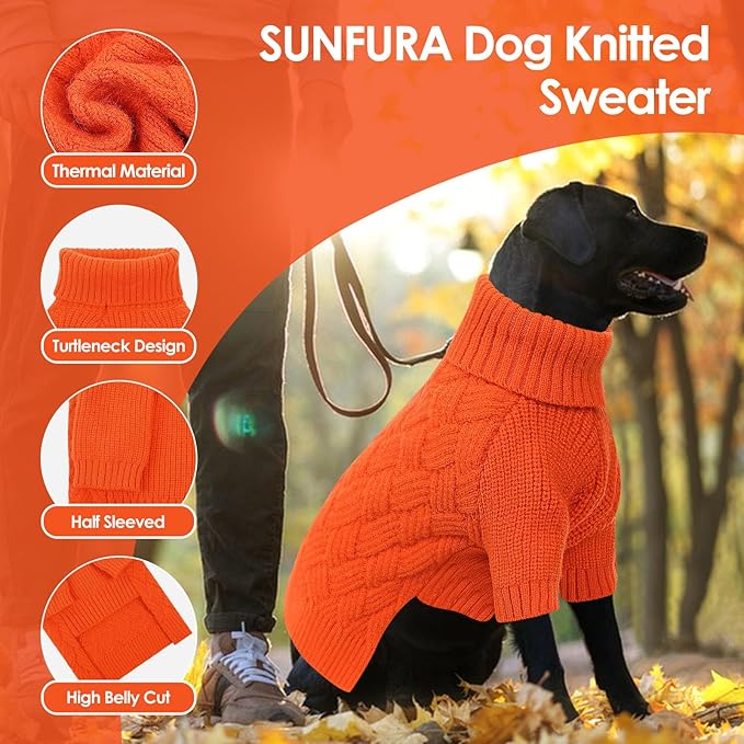 SUNFURA XS Dog Sweater, Small Dog Sweater Doggie Knitted Knitwear for Winter, Cat Pullover Christmas Sweatshirt for Yorkie Chihuahua, Warm Thick Turtleneck Clothes for Puppy, Orange X-Small