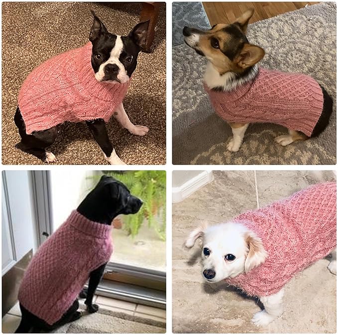 Turtleneck Small Dog Sweaters - Classic Cable Knitwear Winter Coat for Small Medium Dogs Male Female Puppy Dog Cold Weather Clothes Girls Boys, Light Pink, XS