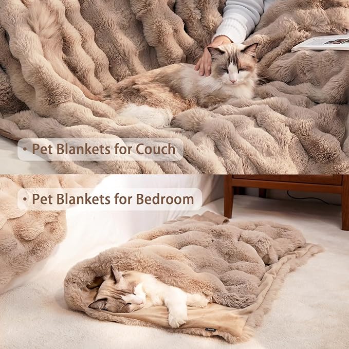 Dog Blanket Ultra Soft Fuzzy Faux Fur Cat Blankets for Indoor Cats Ultra Soft Plush Faux Fur Machine Washable Reversible Pet Throw Protector for Couch Furniture 39"X 30" Coffee