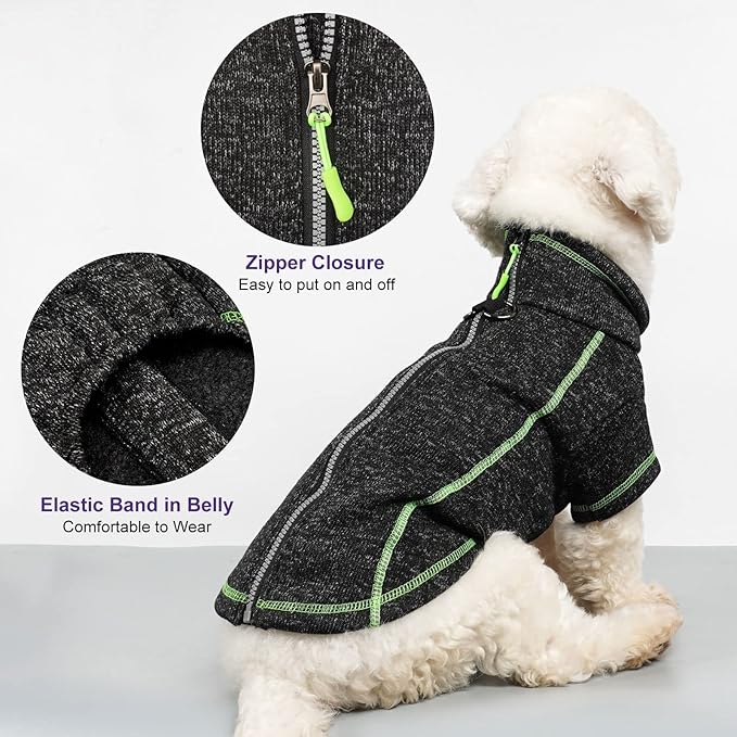 cyeollo Dog Sweater Coat Jacket Zipper Fleece Lined Dog Reflective Sweater Clothes with D Ring Winter Coat for Large Dogs
