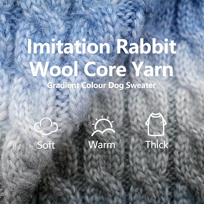 KYEESE Dog Sweater Thick Cable Knit Pet Sweater Gradient Color Small Dog Sweater Fuzzy Warm with Sleeves, Blue, X-Small