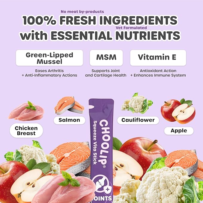 Choolip Squeeze Vita Stick Lickable Cat and Dog Treats – 7-Count Joint Support Sticks with Multivitamins, Soft Squeezable Paste for All Life Stages, Supporting Joint Health