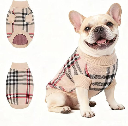 Medium/Large Dog Sweater, Warm Dog Winter Coat w/Sleeves, Comfortable High Neck & Leash Hole, Premium Dog Clothes for Bulldog-Best for Holidays, Daily Walks L Apricot