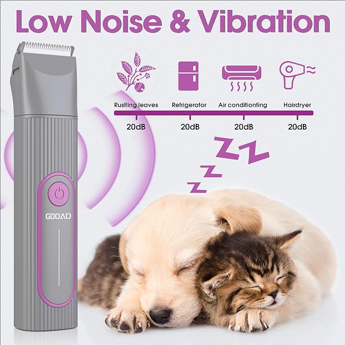 Cordless Cat Clippers for Matted Hair, Low Noise Pet Grooming Shaver & Nail Grinder for Cats & Dogs, Quiet Trimmer