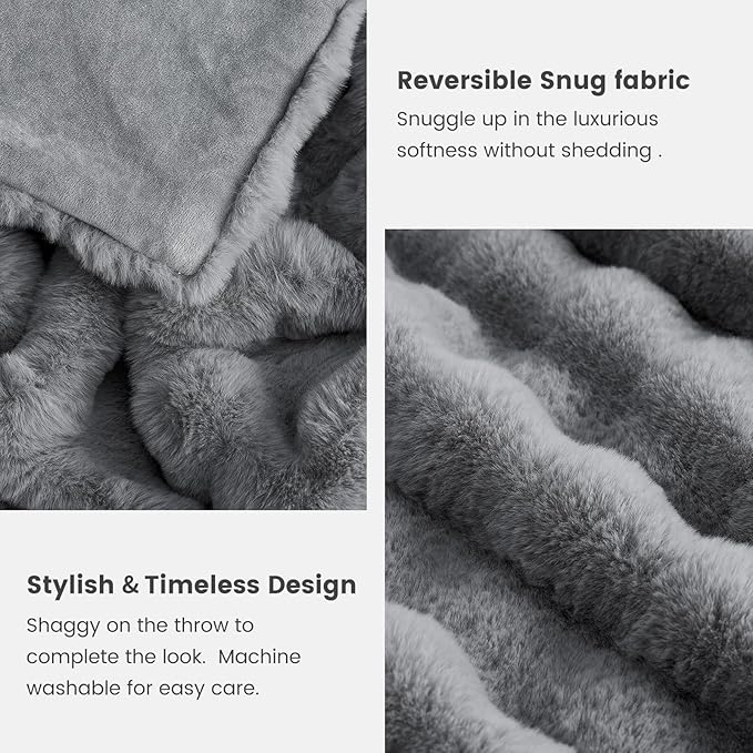 Cozy Bliss Faux Fur Throw Blanket for Couch, Fuzzy Soft Plush Thick Bubble Blanket for Sofa Bedroom Living Room, 60 * 80 Inches Light Grey