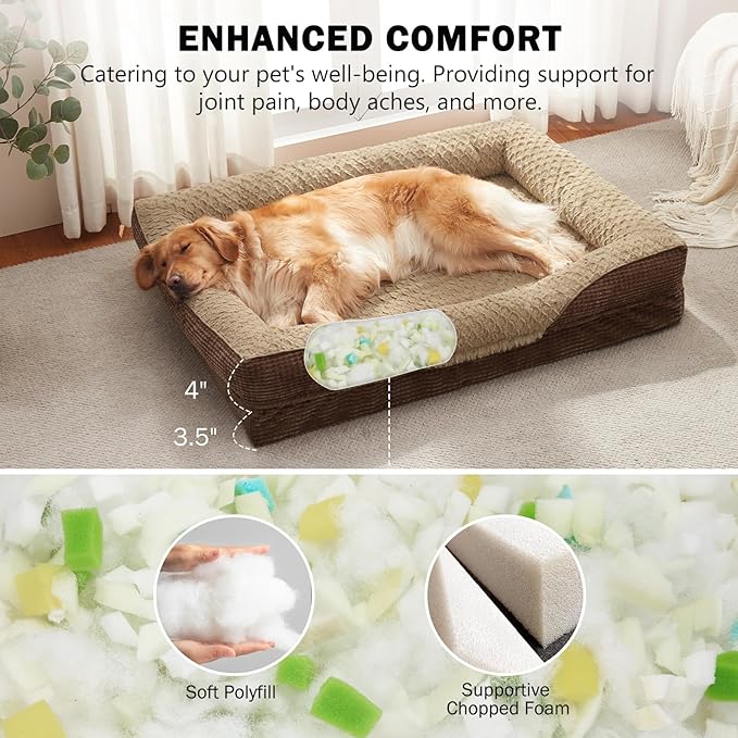 INVENHO Orthopedic Dog Bed Medium Size, Washable Egg-Crate Memory Foam Dog Couch Bed with Washable Removable Cover, Waterproof Lining and Nonskid Bottom