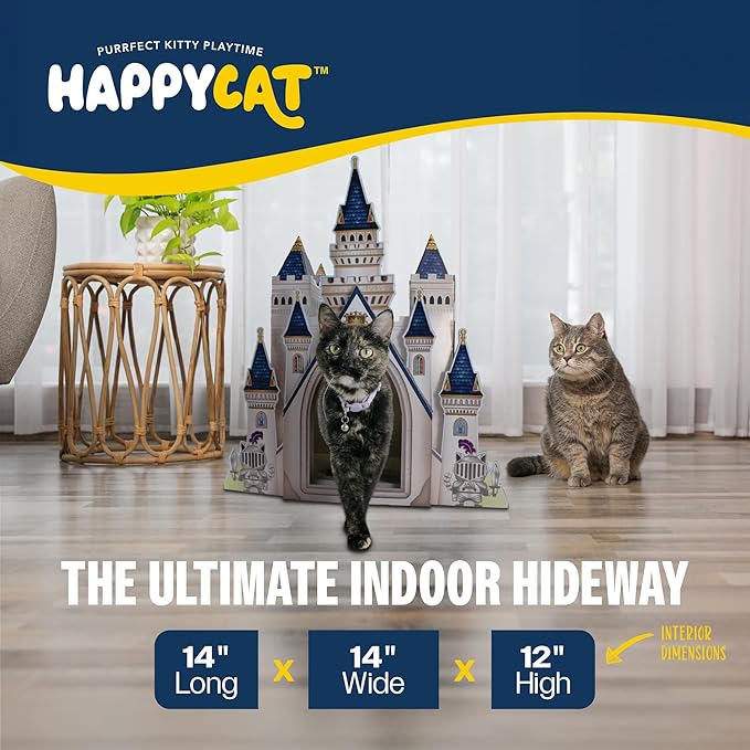 HappyCat Castle Cat Scratcher House - Royal Cardboard Cat Playhouse with Multi-Level Design & Spacious Interior - Perfect Scratcher for Indoor Cats