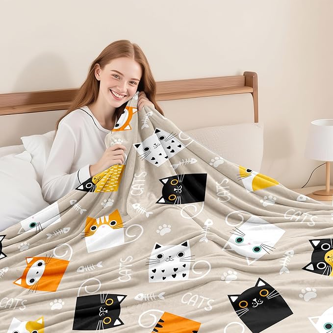Cat Blanket Gifts for Girls Women Soft Flannel Cats Lovers Throw Blanket Cat Birthday Gift Bedding Decor for Women Girls Kids Adults 50"x40"