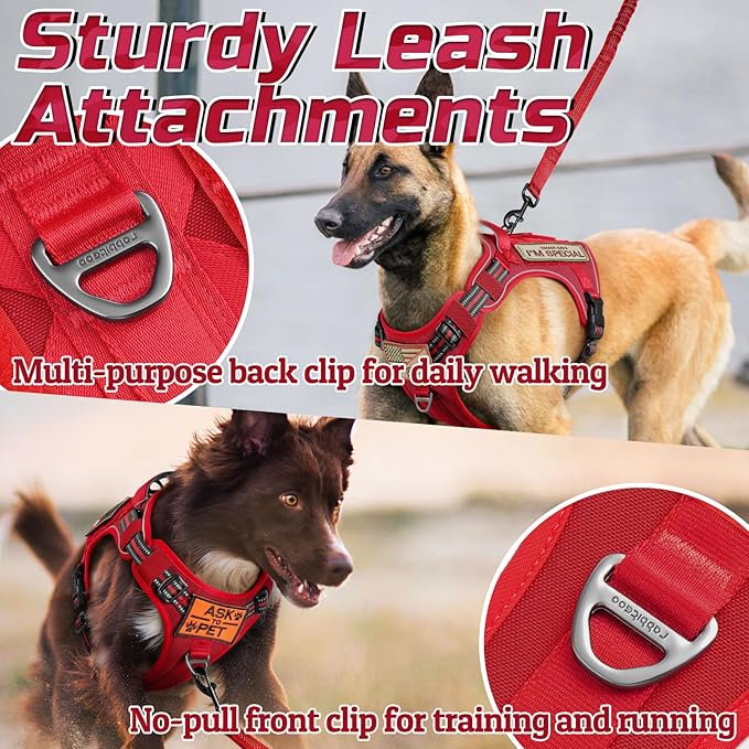rabbitgoo Tactical Dog Harness Medium Sized Dog, No Pull Military Service Vest with Handle & Molle, Easy Control for Training Walking, Adjustable Reflective Straps, Red, M