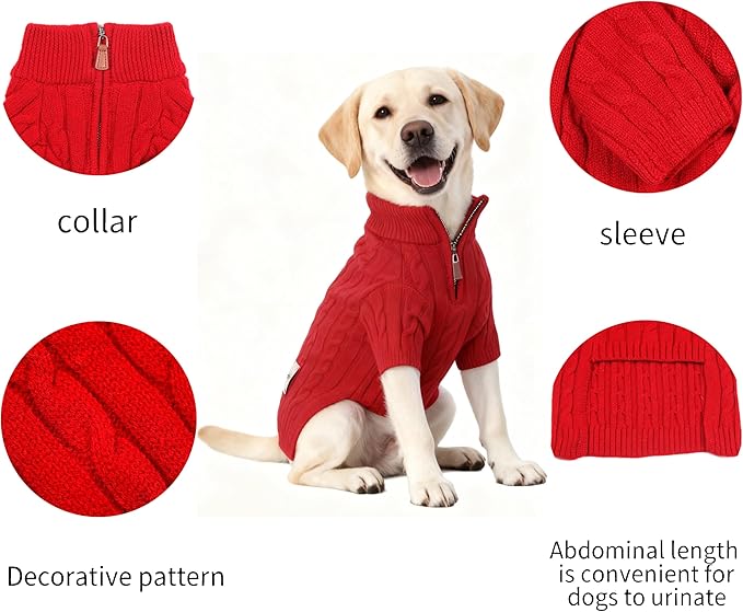Medium/Large Dog Sweater, Warm Dog Winter Coat w/Sleeves, Comfortable High Neck Premium Dog Clothes for Labrador-Best for Holidays, Daily Walks XL Red