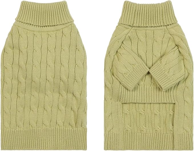 Medium/Large Dog Sweater, Warm Dog Winter Coat w/Sleeves, Comfortable High Neck Premium Dog Clothes for Bulldog-Best for Holidays, Daily Walks L Light Green