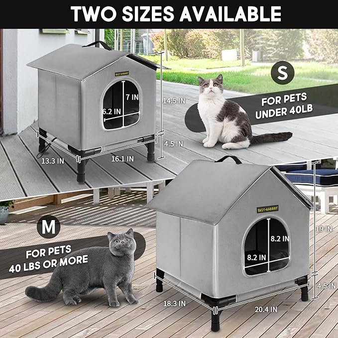 Heated Cat House for Indoor Cats in Winter, Waterproof, Fully Insulated Shelter for Stray and Feral Cats, Great for Cat Houses for Indoor Cats and Cat Beds for Indoor Cats (Grey-Heat, Medium)