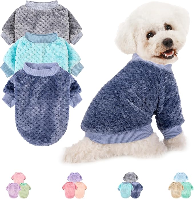 Dog Sweater, 3 Pack Dog Sweaters for Small Medium Dogs or Cat, Warm Soft Flannel Pet Clothes for Dogs Girl or Boy, Dog Shirt Coat Jacket (X-Large, Grey+Navy+Sky Blue)
