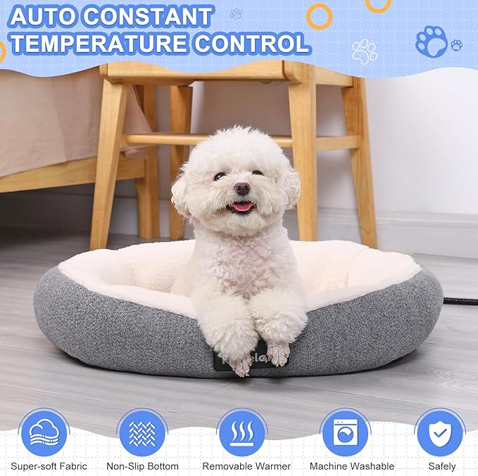 Indoor Heated Cat Bed, Heated Pets Bed for Indoor Cats Kitten Small Dogs Puppy Machine Washable Electric Warming Bed Mat Soft Cozy Pet Heating Pad with Timer & Temp Adjustable