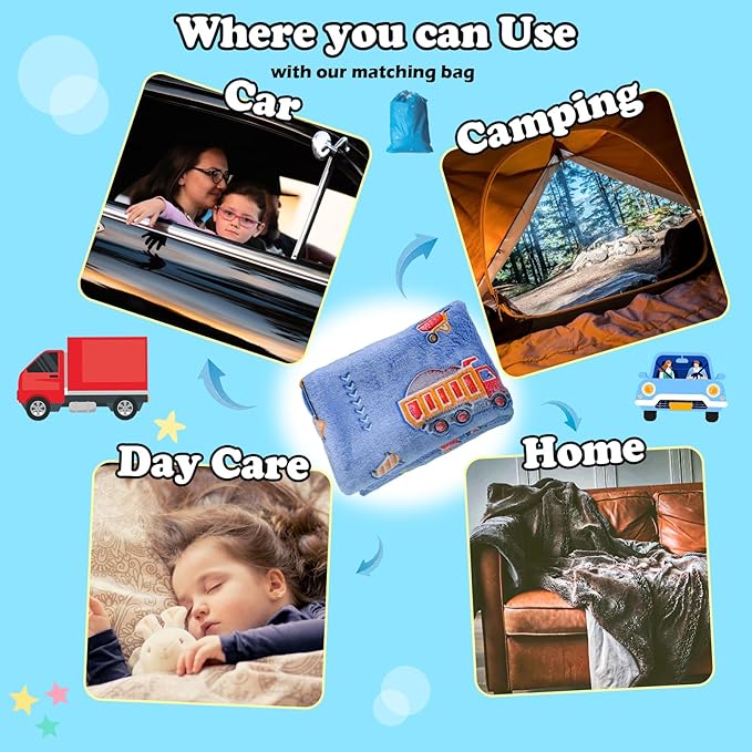 Halloween Car Theme Gifts for Kids Glow in The Dark Truck Blanket with Storage Bag, Soft Throw Blanket for Boys, Christmas & Birthday Present, 50"x60" Blue