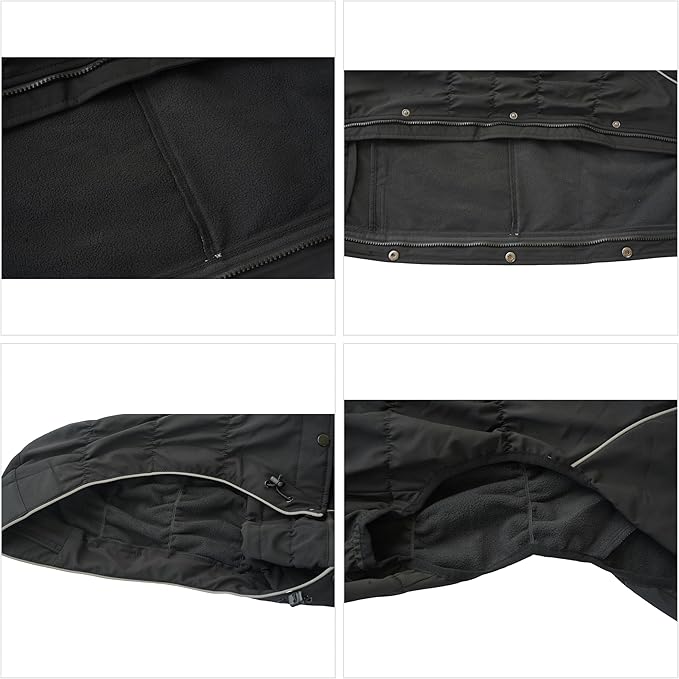 LOVELONGLONG Fleece-Lined Dog Raincoat with Removable Hood – Waterproof Winter Full Body Dog Jacket – Windproof Snowproof Cold-Weather Suit – Black-F 4XL