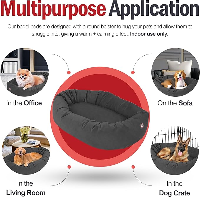 Majestic Pet 52 Inch Suede Shredded Memory Foam Mix Calming Extra Large Dog Bed Washable 52 x 35 x 11 (Inch) - Cozy Soft Round Donut Dog Bed with Spine for Head Support - Pet Bed Gray