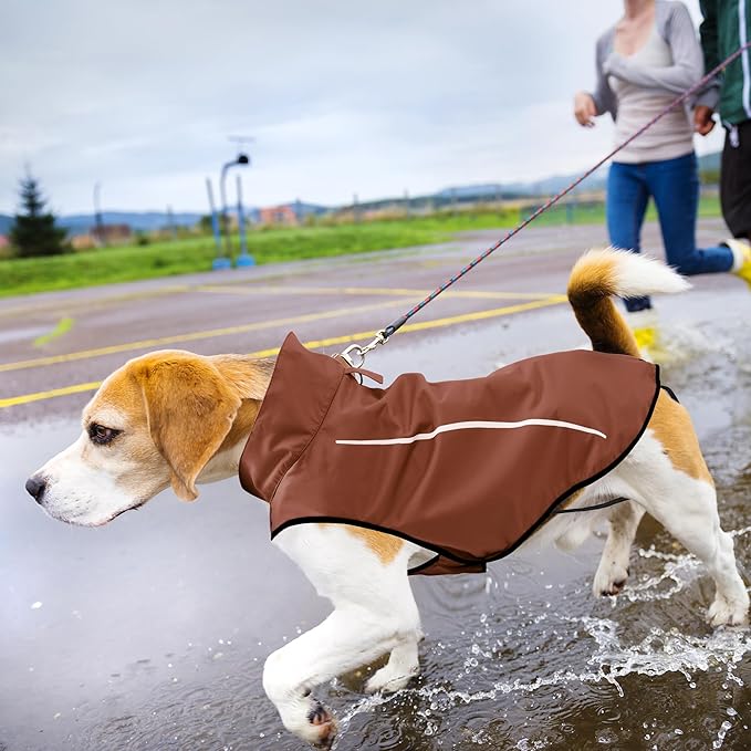 Mile High Life Dog Raincoat, Adjustable Waterproof Reflective Rain Jacket for Small Medium Large Dogs, Lightweight Breathable Pet Rain Coat with Leash Hole(Brown,S Chest 22-25")