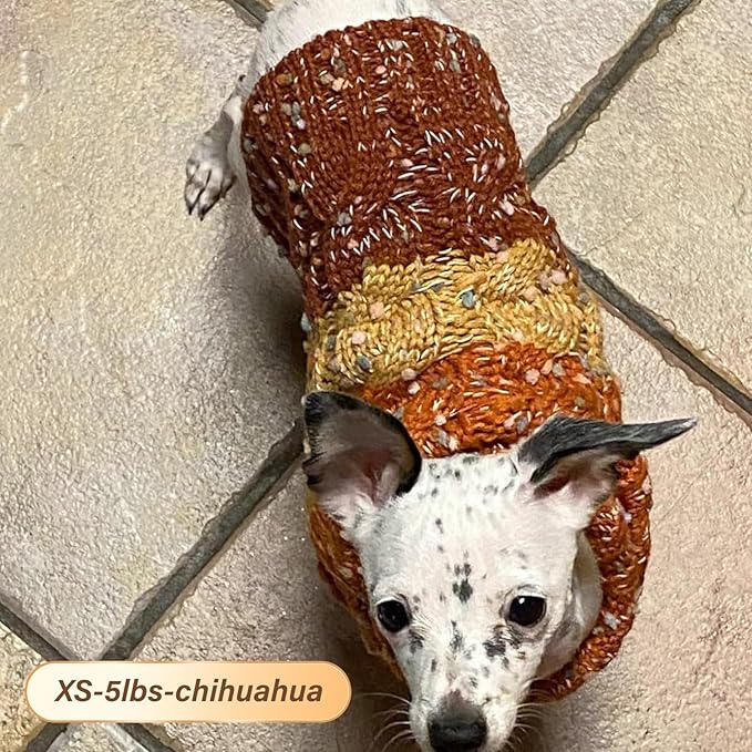 KYEESE Dog Sweaters for Small Dogs Male Color Block Pet Sweater with Fuzzy Thread Knitted Small Dogs Sweater Turtleneck Fall Winter Puppy Sweater, Brown, XS