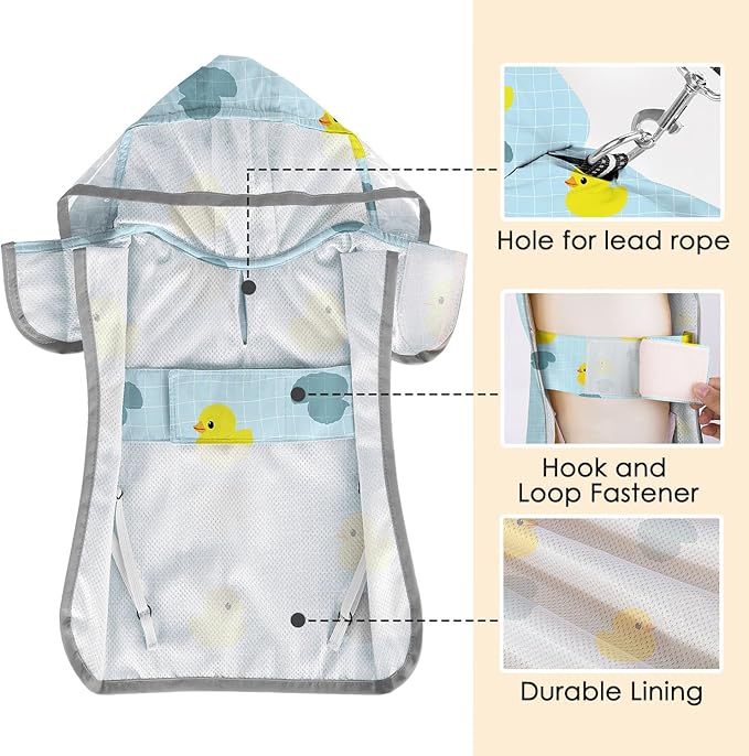 SlowTon Dog Raincoat, Adjustable Dog Rain Jacket Clear Hooded Double Layer, Waterproof Poncho with Reflective Strip Straps and Storage Pocket for Small Medium Large Dogs Puppies(DK M)