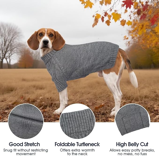 IECOii XXL Dog Sweater,Thermal Knit Big Dog Sweater with Sleeve,Pet Turtleneck Doggy Sweatshirt for Extra Large Dogs Boy Girl,Stretchy Large Dogs Cold Weather Outfit Pitbull Clothes,(Light Grey,XXL)
