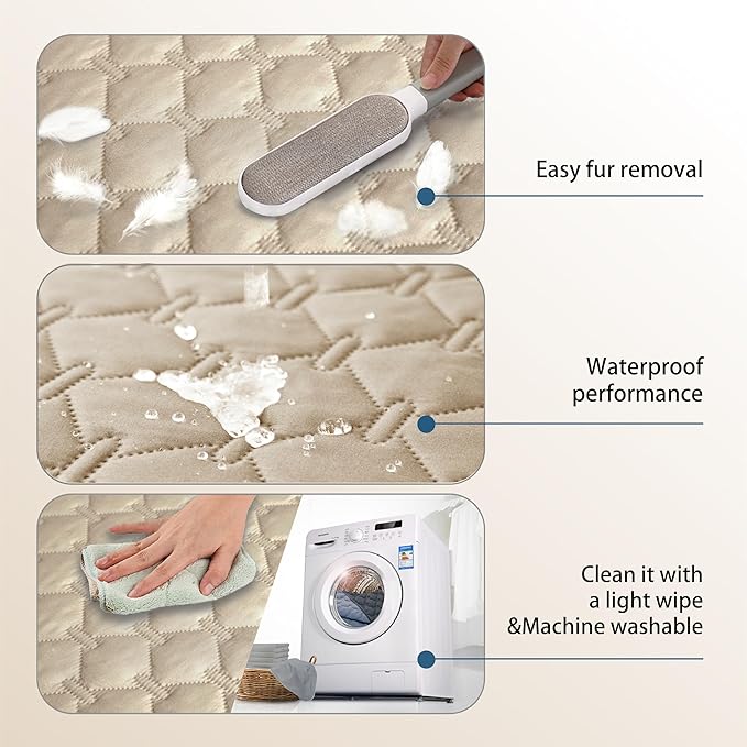 gogobunny 3X Stronger Waterproof Pet Blanket, Scratch Proof Furniture Protector for Dogs Cats, Reversible Cover 30x70 Inch, Dark Beige