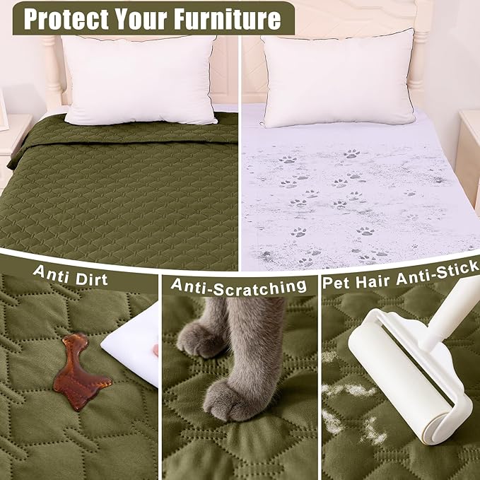 Smiry Waterproof Dog Bed Cover Blanket, Soft Reversible Pet Blanket, Washable Leakproof Cats Dogs Couch Cover for Sofa, Couch, Furniture (82x102 Inch, Green/Navy)