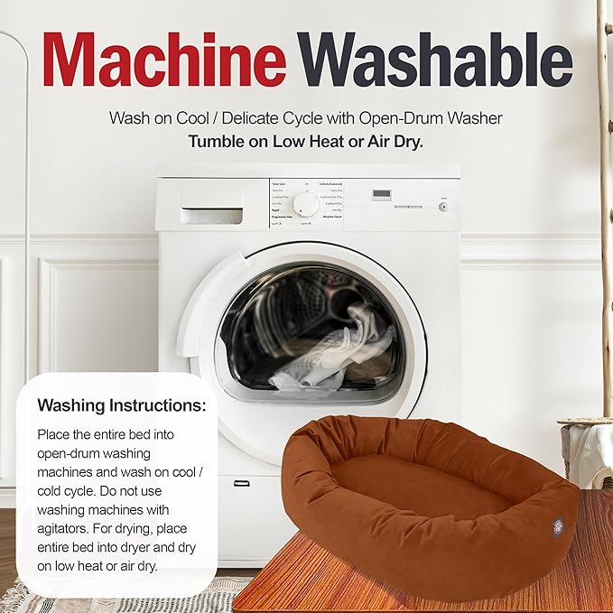 Majestic Pet 52 Inch Suede Calming Dog Bed Washable 52x35x11 (Inch) – Cozy Soft Round Donut Dog Bed with Spine Support for Dogs to Rest Their Head - Pet Bed X- Large – Rust (2025)