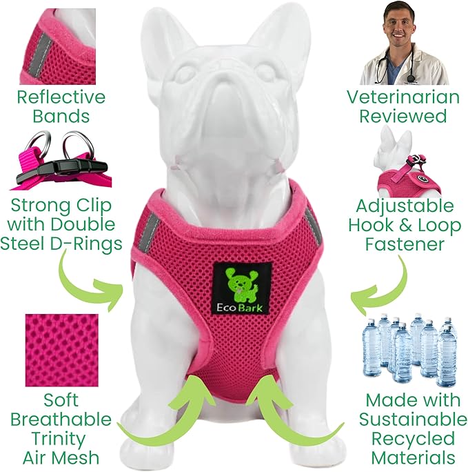 EcoBark Step in Dog Harness - Eco-Friendly Dog Harnesses for Small and Medium Breed Dogs - Reflective and Adjustable Body Halter Vest - Soft Mesh Dog Harness (Pink, Large)