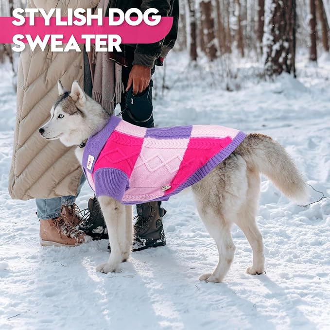 Pullover Dog Sweater,Half Chest Lapel Design Pet Sweaters for Dogs Boys or Girls,Pet Knitted Dog Clothes,Pet Clothing,Suitable for Various Sizes or Breeds Dogs Sweaters(Purple Group,3XL)