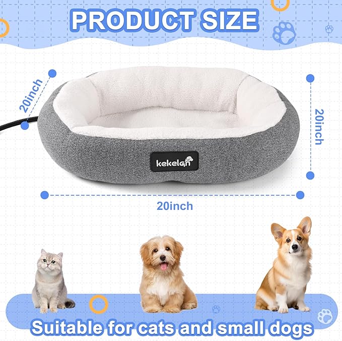 Indoor Heated Cat Bed, Heated Pets Bed for Indoor Cats Kitten Small Dogs Puppy Machine Washable Electric Warming Bed Mat Soft Cozy Pet Heating Pad with Timer & Temp Adjustable