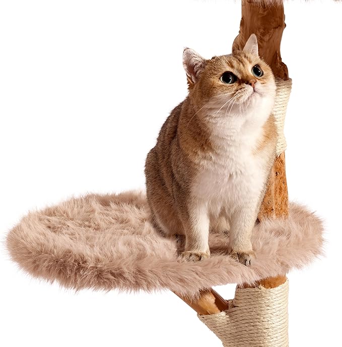 Aesthetic Cat Tree Tower for Large Cats, Large Cat Tree for Maine Coon Indoor Cats with Faux Fox Fur, Solid Wood Sisal Scratching Post, Hammock, Perches, Platform, Toy Ball