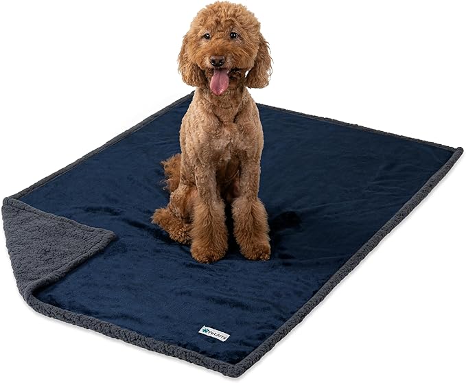 PetAmi Waterproof Dog Blanket for Medium Large Dog Puppy Cat Throw for Couch Cover Leakproof Protection, Sherpa Fleece, Reversible Soft Washable 60x40 Navy Gray