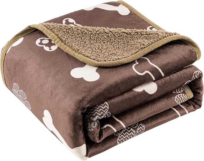 Waterproof Dog Blankets Pet Blanket, 30"x40" Cat Blanket for Indoor Cats, Soft Fluffy Sofa Car Bed Protector, Reversible Sherpa Fleece Puppy Blanket for Small Medium Dogs (Chocolate)