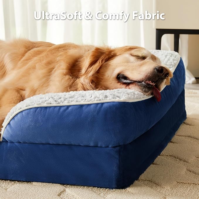 Orthopedic Dog Bed for Large Dogs, Egg Crate Foam Bed for Large Dogs, Equipped with Removable Waterproof Pillow Cover and Anti-Slip Bottom, Pet Bed