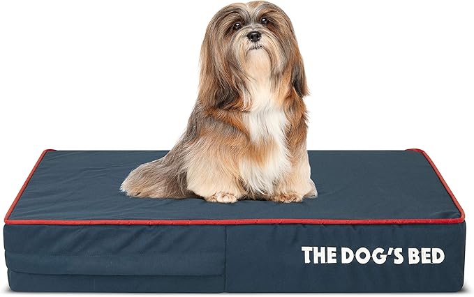 The Dog’s Bed Orthopedic Memory Foam Dog Bed, Small Blue/Red, Pain Relief for Arthritis, Hip & Elbow Dysplasia, Post Surgery, Lameness, Supportive, Calming, Waterproof Washable Cover