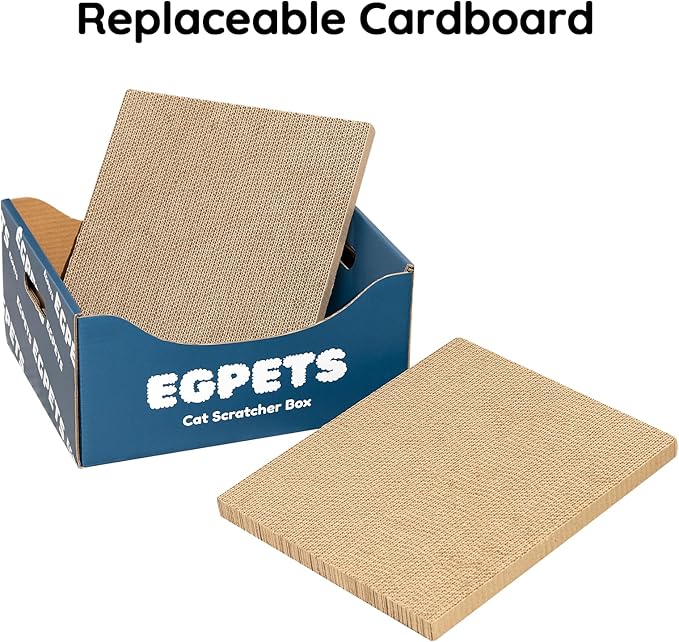 Cardboard Cat Scratcher Box with Extra-Large Double-Sided Sturdy Cat Scratching Board and Refillable Cat Scratch Pad, Hide, Scratch and Sleep, Easy to Clean and Assemble- EGPETS Cat Scratch Box Blue