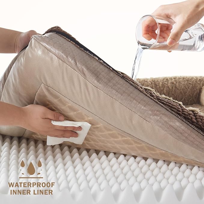 INVENHO Orthopedic Large Dog Bed, Washable Egg-Crate Memory Foam Dog Couch Bed with Washable Removable Cover, Waterproof Lining and Nonskid Bottom