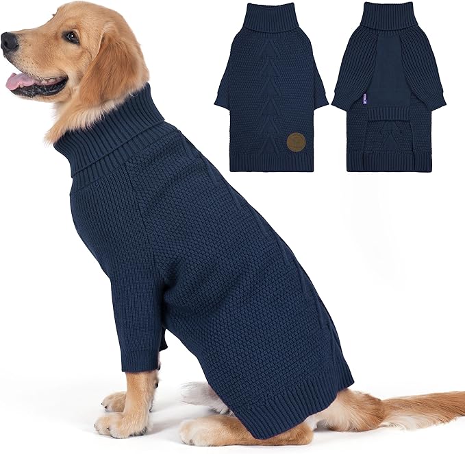 cyeollo 4XL Dog Sweater, Stretchable & Cozy Warm Dog Sweaters for Large Dogs Boy, Pullover Knit Fall Winter Sweatshirt Big Dogs Clothes, Doberman Great Dane Apparel, Navy XXXXL