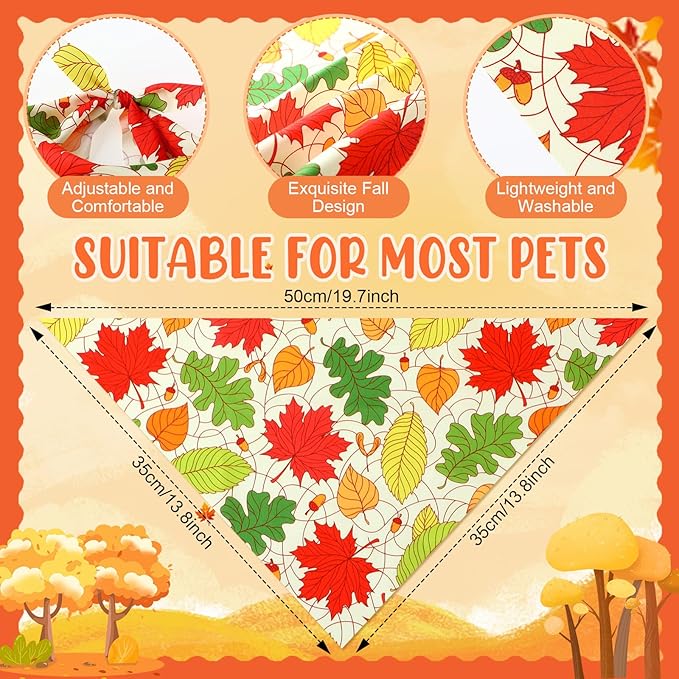 Preboun 50 Pcs Fall Pumpkin Dog Bandana Bulk Maple Leaves Bandana for Dogs Triangle Kerchief Bib Scarf for Small Medium Large Pet Thanksgiving Costume Accessories, 25 Styles (19.7 x 13.8 x 13.8 Inch)
