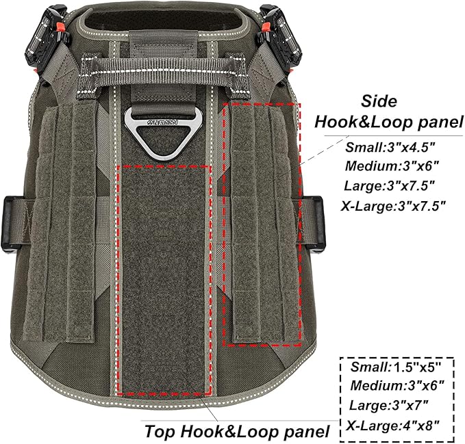 ICEFANG Tactical Dog Harness, Large Size,2X Metal Buckle,Working Dog MOLLE Vest with Handle,No Pulling Front Leash Clip,Hook and Loop Panel (Green,L (Pack of 1))