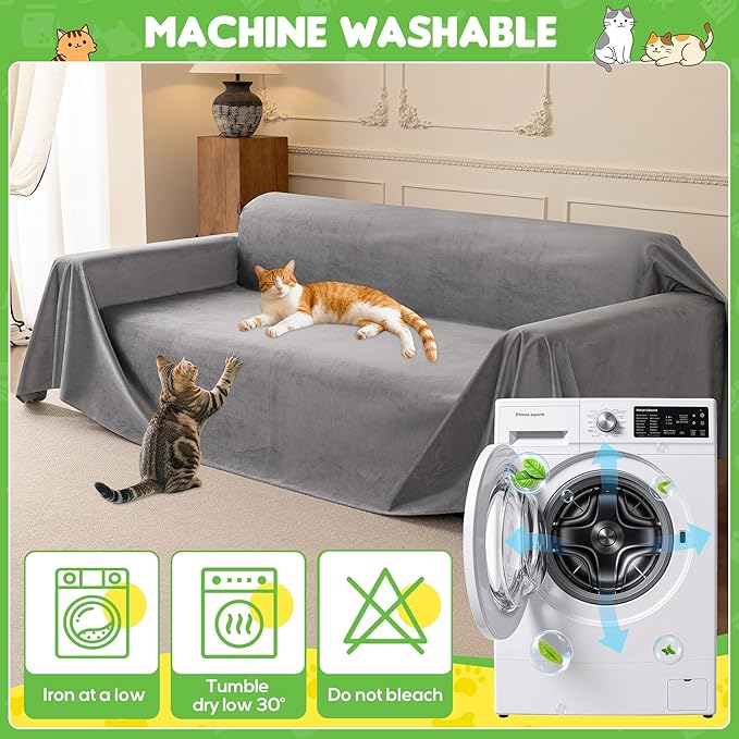 Loiion Cat Scratch Furniture Protector - Ultra Soft, Waterproof Sofa Cover to Keep Cats Off, Pet-Friendly Couch Protectors for Love Seat, Anti-Slip Couch Cover for Pets and Kids 150"X71" Grey