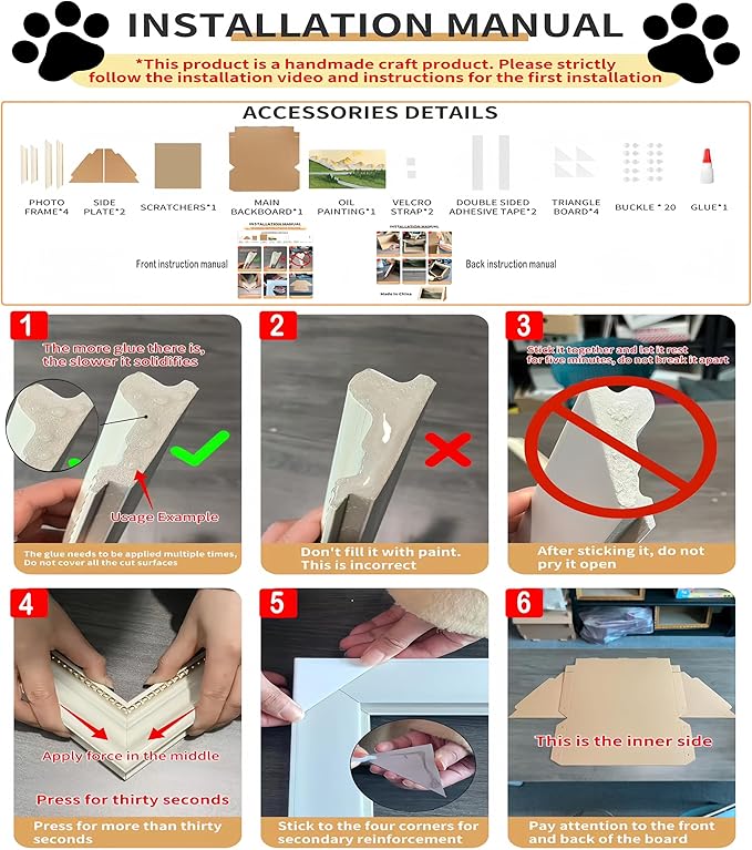 Horizontal Oil Painting Cat Scratcher & Bed - Durable Art Frame with Replaceable Art, Cat House for Indoor Cats Simple-Assembled Bed Couch Cave Condo Home Decoration(Starry Night & Gold Mountain)