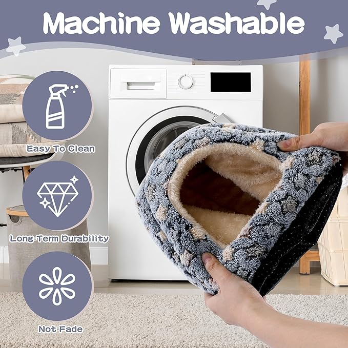 MABOZOO 3 Pack Guinea Pig House Accessories, Washable 2 Guinea Pig House and Hideout Tunnel with Curtains, Chinchilla Hideout for Hamster, Rabbit, Bunny, Chinchillas (Blue-Star)