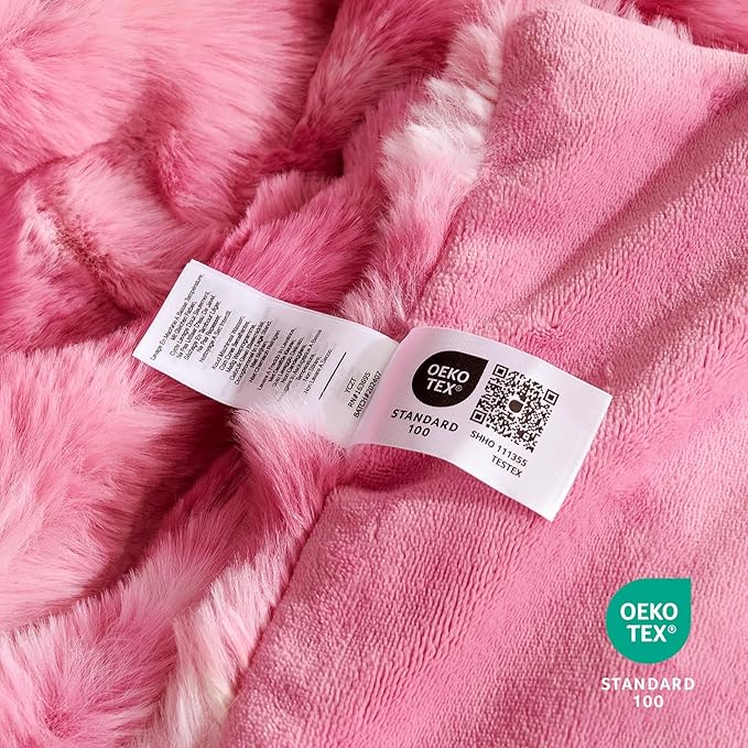 Cozy Bliss Faux Fur Throw Blanket for Couch, Bubble Plush Blanket Queen Size, Fuzzy Soft & Thick Blanket for Bed Sofa Living Room, 90x90 Inches Tie-dye Pink