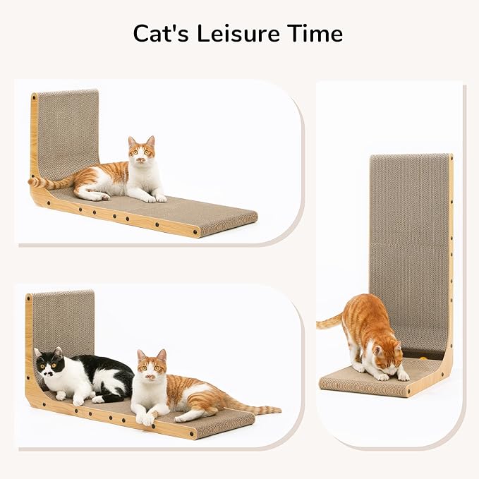 FUKUMARU Cat Scratcher, 32.7 Inch L Shape Cat Scratch Pad Wall Mounted, Cat Scratching Cardboard with Ball Toy for Indoor Cats, Extra Large